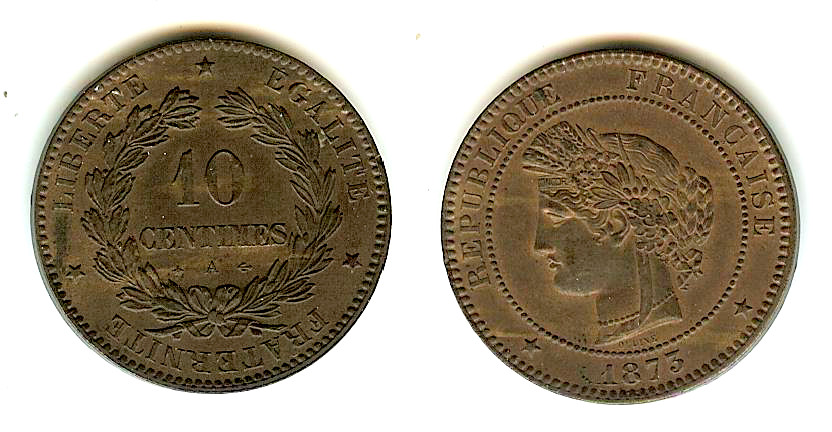 10 centimes Cérès 1873 Paris SPL-